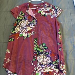 Soft Surroundings Floral Button-Down Blouse - Burgundy and Multicolor